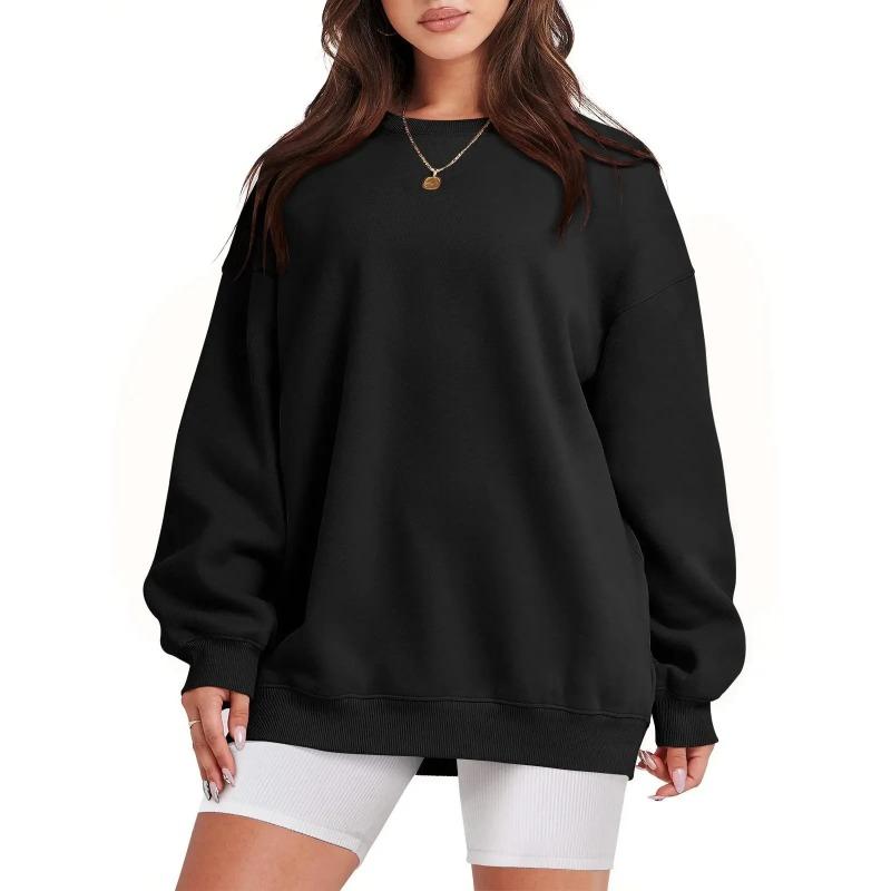 Women's Loose-Fit Sweatshirt Crew Neck Fleece-Lined Long Sleeve Top Solid Color Round Neck For Autumn Winter 2025