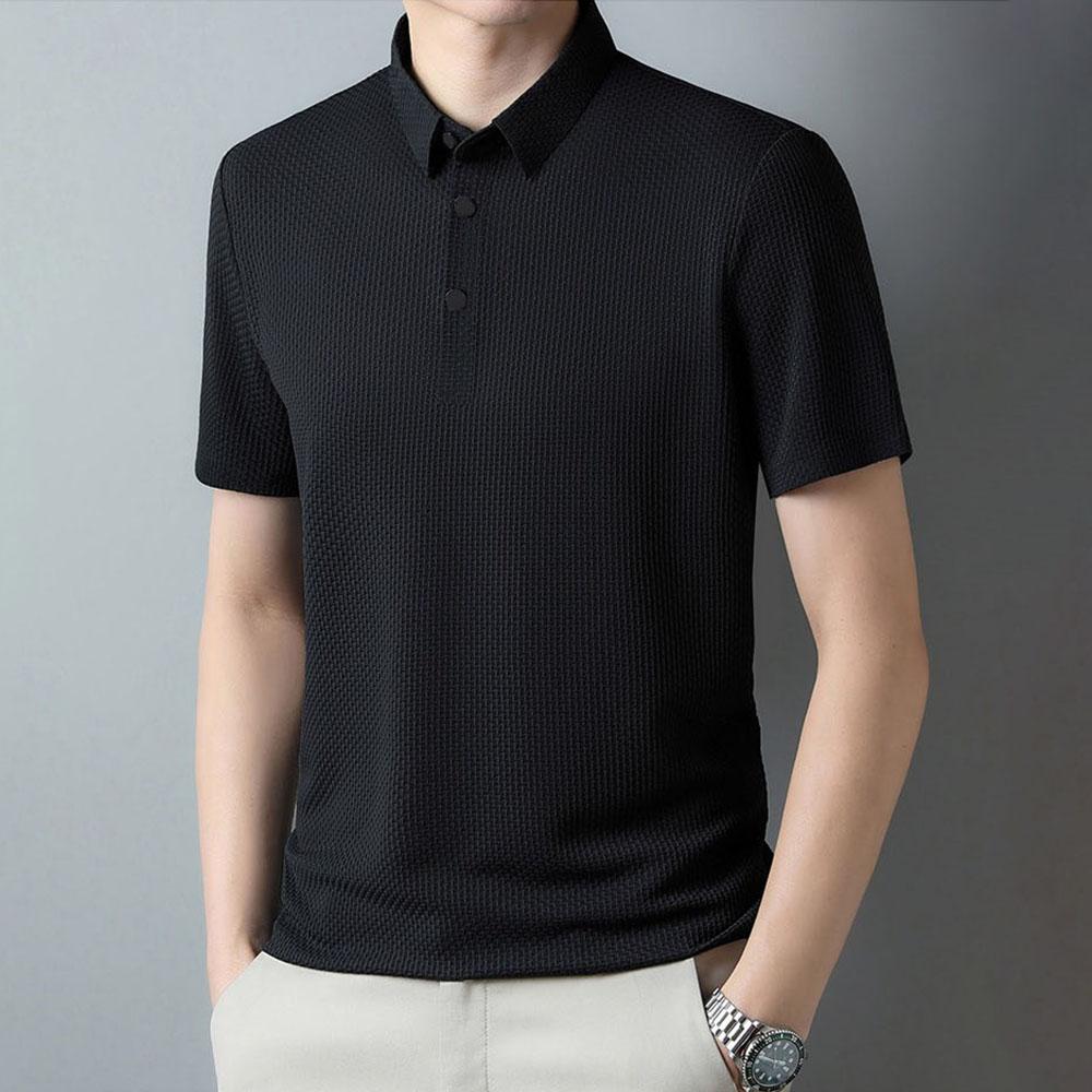 

Мужская летняя рубашка поло с воротником-стойкой, жаккардовая футболка Cool Feeling, дышащие топы с коротким рукавом, мужские повседневные футболки XXL чёрный