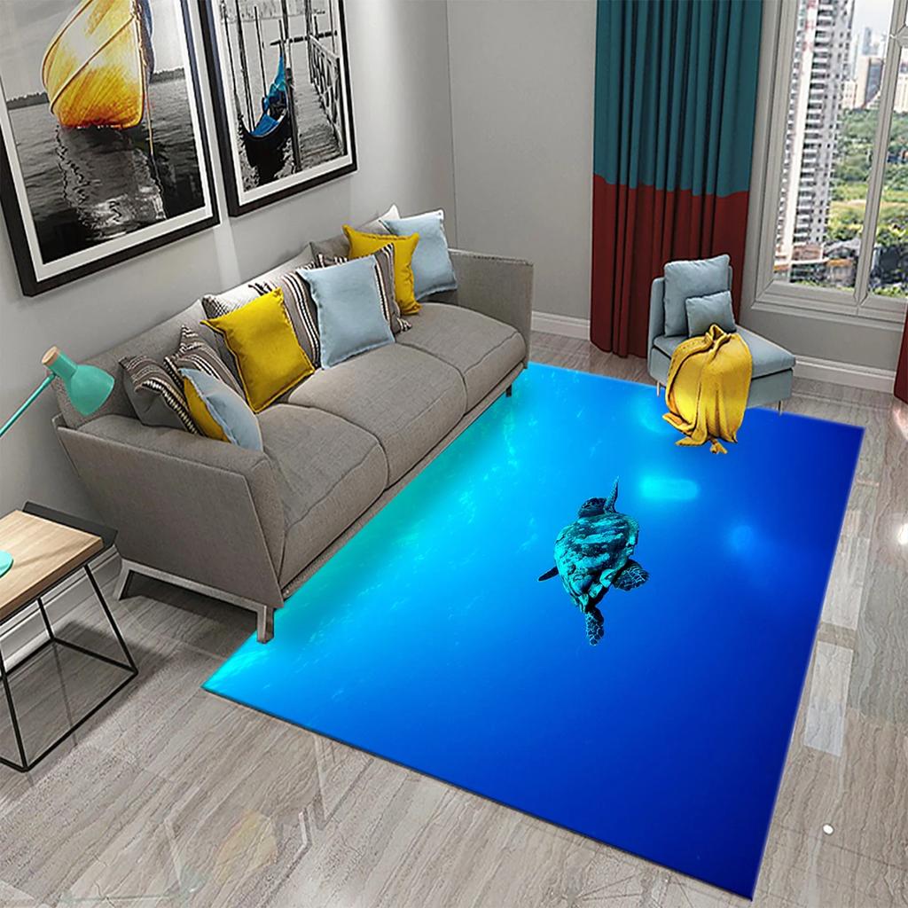 Teppiche mit 3D-Cartoon-Meeresschildkrötenmuster für Wohnzimmer, Badezimmer, rutschfest, groß, Schlafzimmer, Bettvorleger