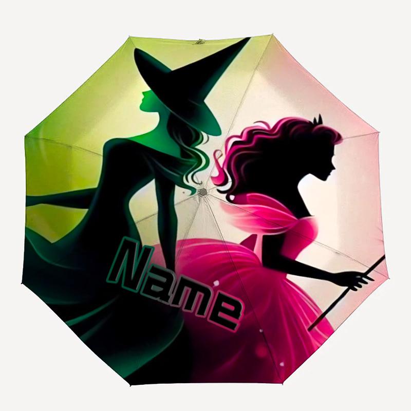 

1pc Witch Fairy Custom Name Automatic Folding Umbrella - Compact 8-Rib Design, Durable Plastic & Iron, Daily Use 043