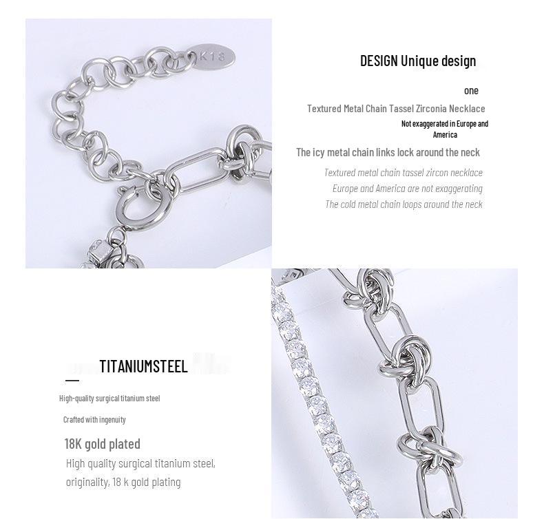 Spicy Girl Trend Patchwork Chain Tassel Zircon Choker: Cool European and American Collarbone Necklace P032