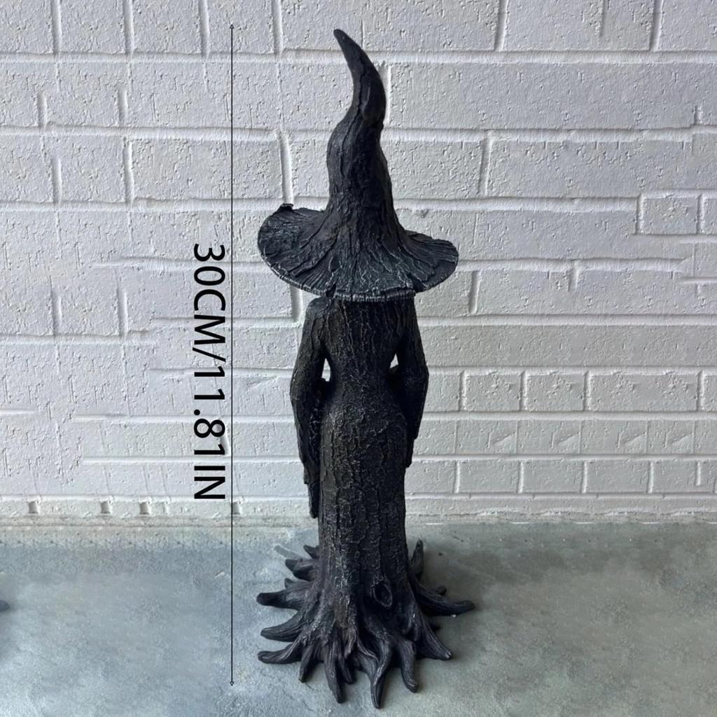 Halloween Cracker Barrel Witch Statue Gothic Resin Figurine Retro Magician Decor, Dark Fantasy Ornament, Festival Collectible