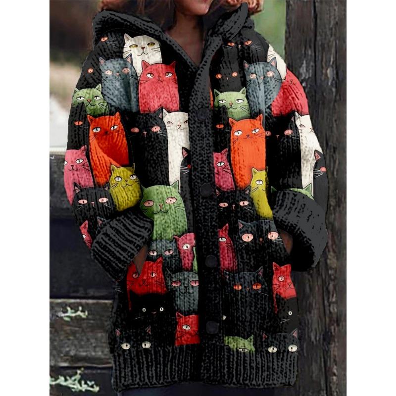 S-5XL for 2025 New 3D Printed Autumn and Winter Jacket Thickened Hooded Cardigan Sweater