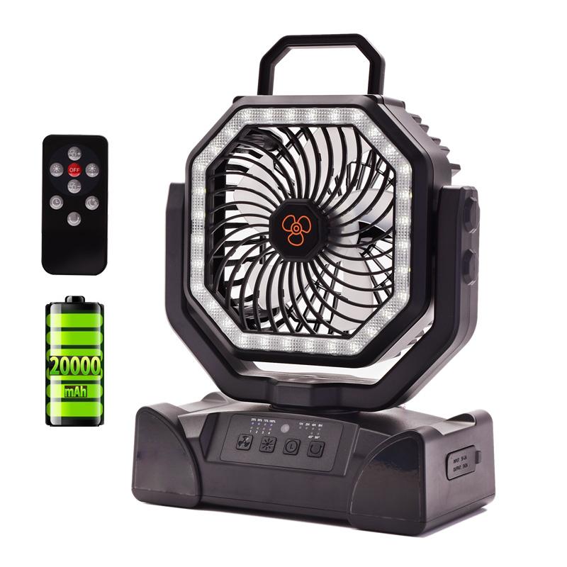 20000mAh rechargeable remote control camping fan | portable outdoor tent fan with hook and light