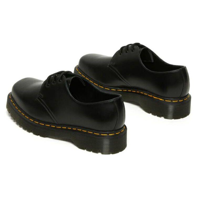 Dr. Martens Leather Round Toe Thick Sole Lace-Up Polished Low Top Shoes Unisex Shoes Black 27875001