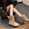 Retro ethnic style pile short boots women's 2025 autumn new Maillard brown medium boots inner height-increasing Martin boots
