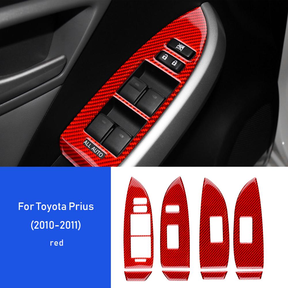 Real Soft Carbon Fiber For Toyota Prius 2010 2011 Door Window Switch Button Interior Trim Panel Car Sticker Accessories