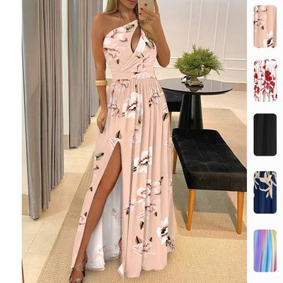 Spring New Women's Clothing, Slanted Shoulder Temperament Dress, Sleeveless Sexy High-waisted Split Dress