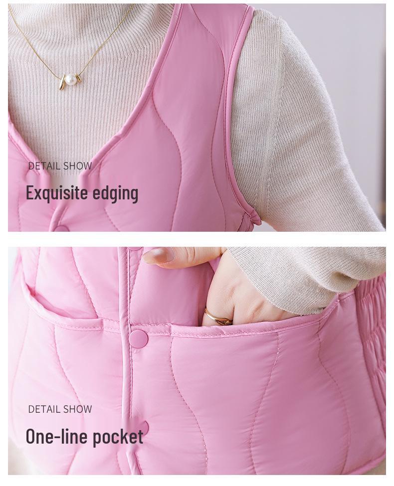 Women's Down Cotton Vest - Winter Slim Fit, Thick, Warm, Short Vest with Velvet Lining