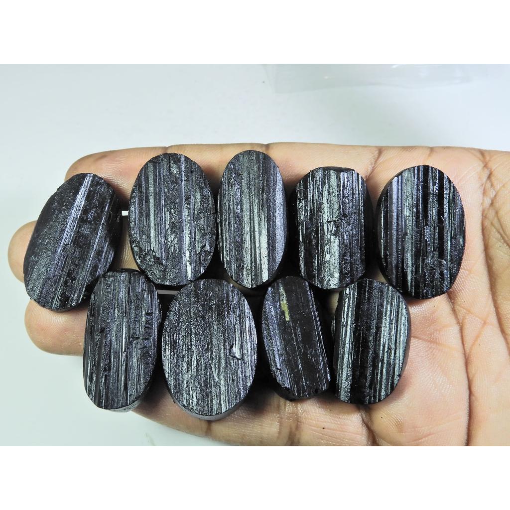 488Cts.Natural Black Tourmaline Oval Shape Cabochon Loose Gemstone 09Pcs Lot C-353