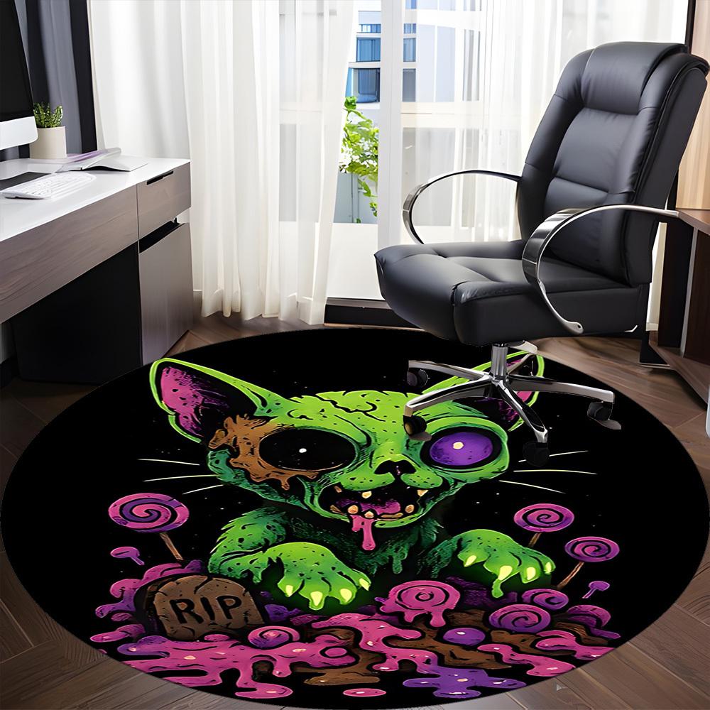 1pc Zombie Cat Office Round Area Rug, Under Office Chairs Bedroom Living Room Home Decor, Room Deco
