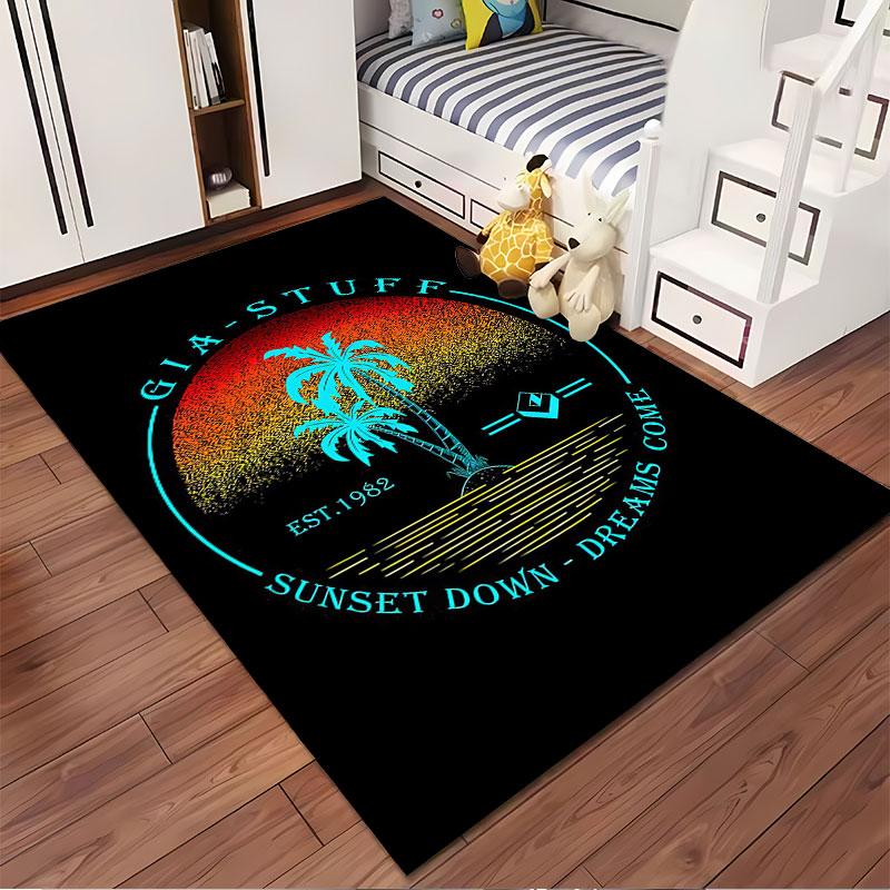 Sunset Palm Trees Graphic Rug suitable as a non-slip mat for the living room or bedroom sofa