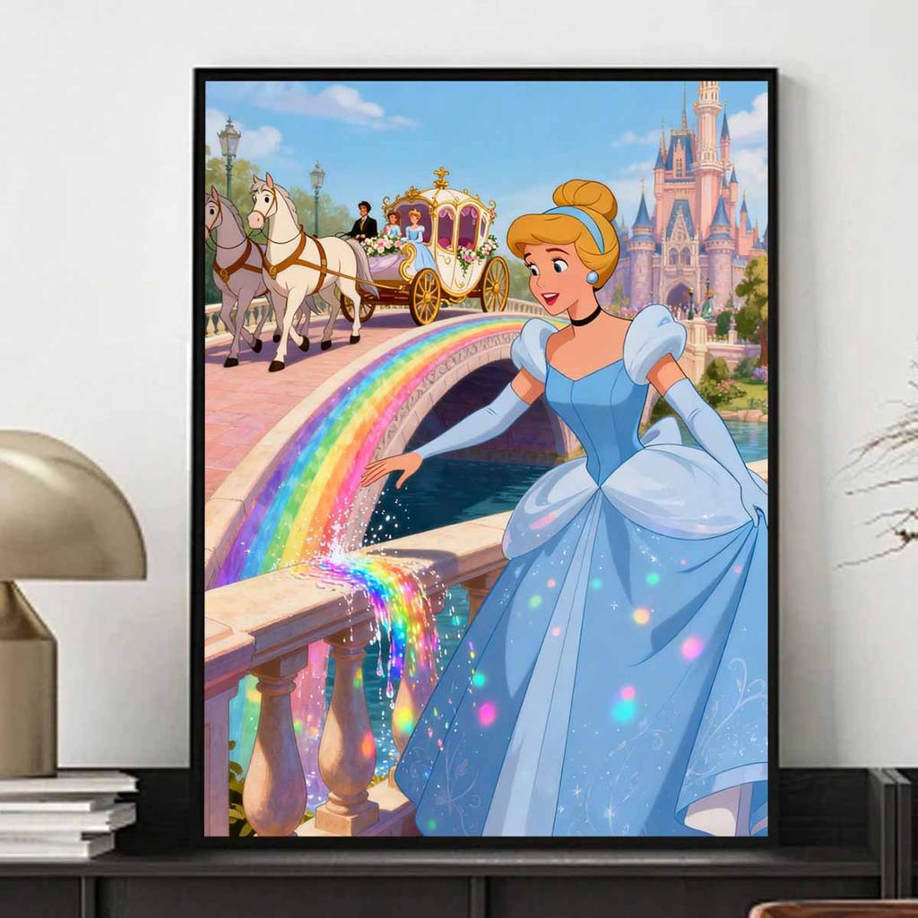 Disney Diamond Painting Kit DIY Round Home Wall Decor Adult Handmade Gift Cinderella Castle Carriage Rainbow Art