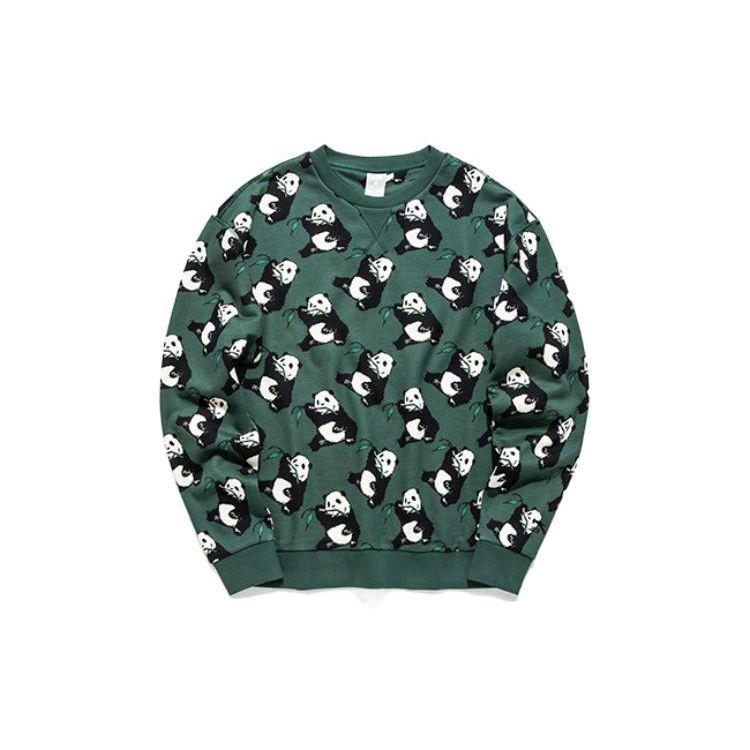 Anta X Oc Collaboration Life Series Panda Print Round Neck Long Sleeve Sweatshirt Men Sweatshirt Dark-Green 152020709H-2