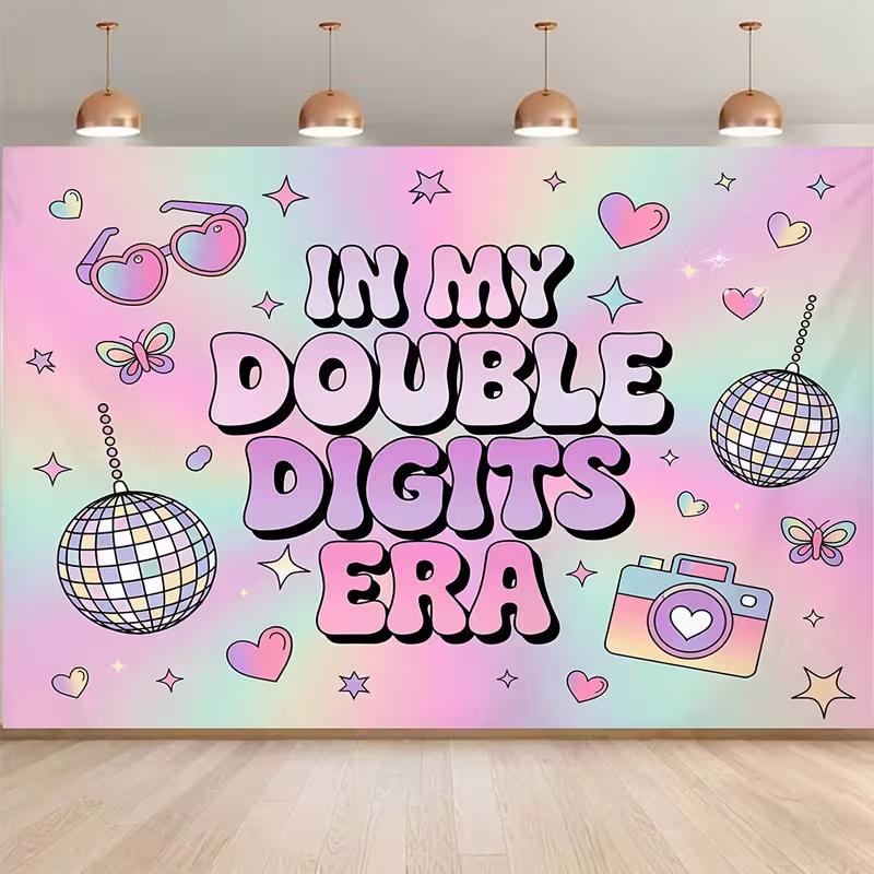 

2D Flat Printing Pastel Holographic Backdrop for Retro Groovy 10th Birthday Photoshoot 47.2x31.5inch/120*80cm