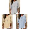Spring Fashion Womens Striped Cotton Linen Shirt With Patching For Casual Wear
