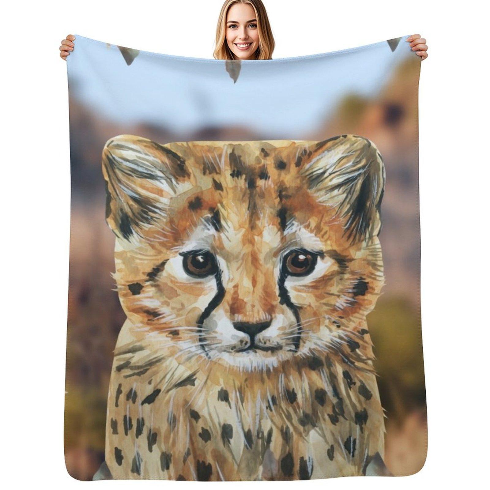 Baby Wild Child, Adorable Cheetah Cub Throw Blanket Fluffy Cozy Throw Blanket for Home Decor Size: 75*100cm, Weight: 230 GSM
