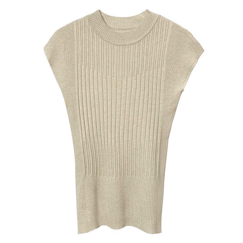 Elegant Semi-turtleneck Sleeveless Knitted Vest T-shirt Top Women Slim Fit Thin Sexy Solid Color Casual Simple Tshirts Ladies Tops Female Clothes 2969