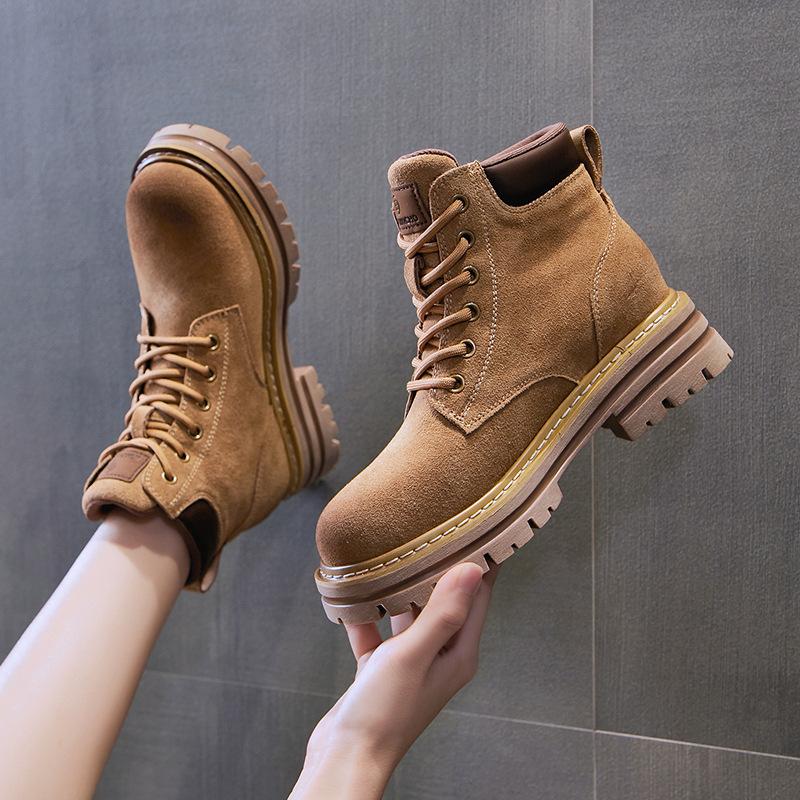 Cattle velvet thick-soled Martin boots women's spring new soft-soled retro casual fashion short boots frosted tooling boots