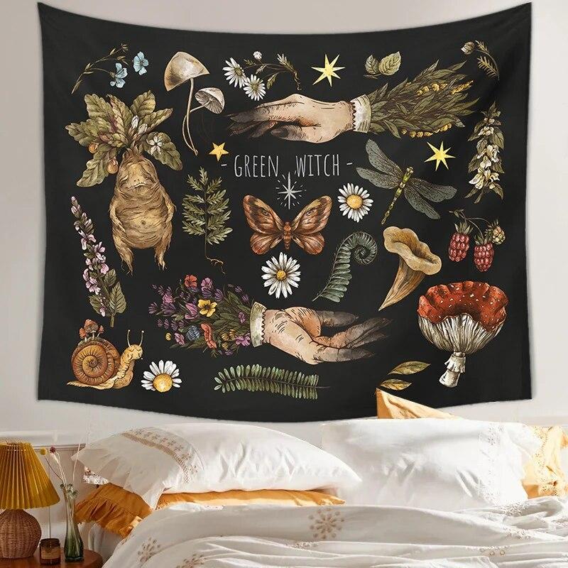Psychedelic Mushroom Tapestry Divination Psychic Wall Hanging Hippie Bohemian Cute Room Decor Magic Tapestry Art Home Decor