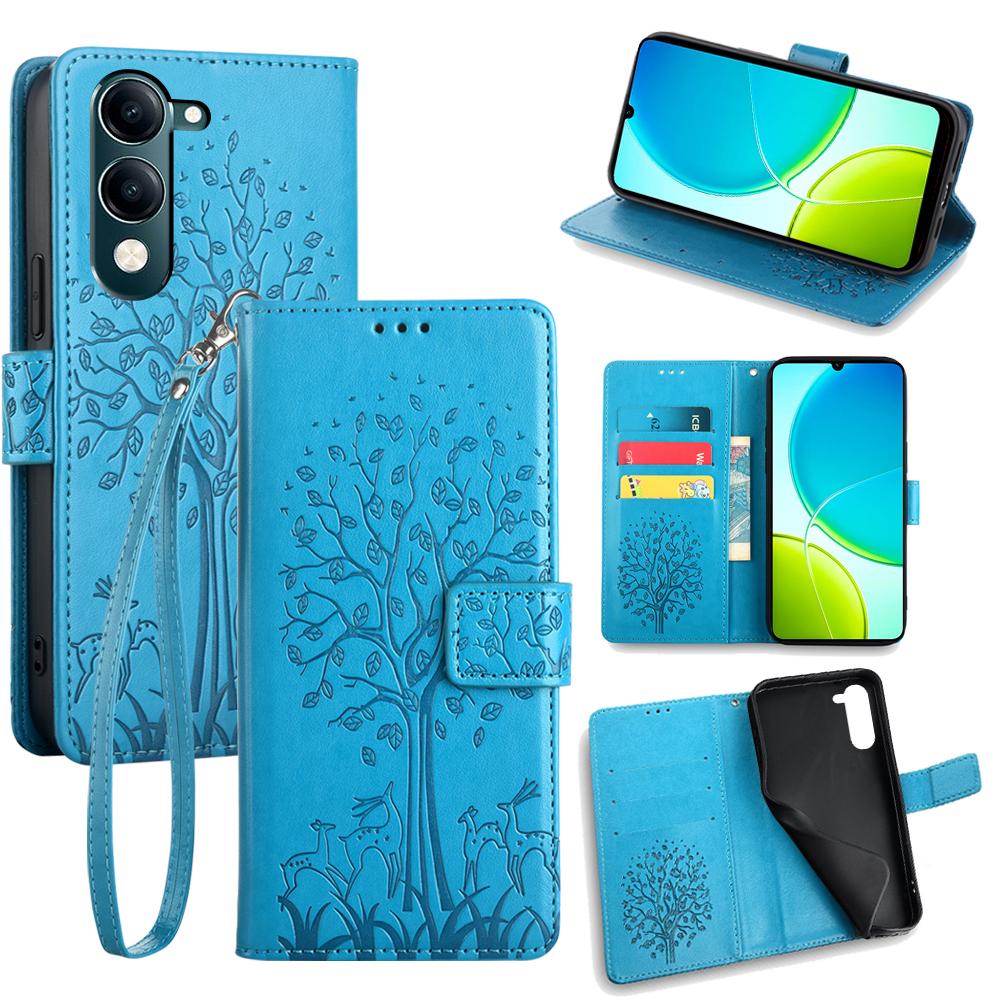For Vivo Y29s 5G/Y04 4G Case PU Leather Wallet Phone Cover Tree Deer Imprinted