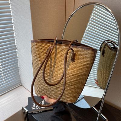 Handmade Wicker Shoulder Bag for Women Bohemian Large Capacity Casual Travel Bag