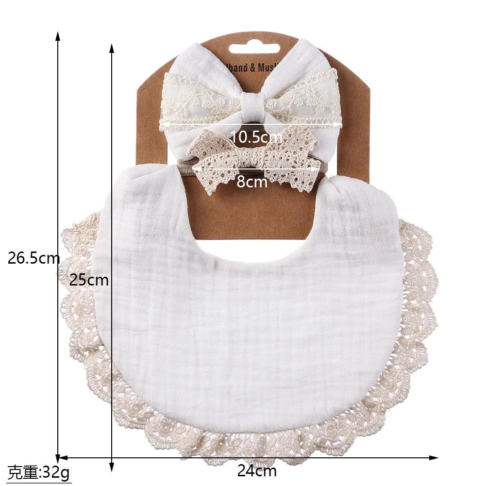 3 Teile/satz Solide Musselin Baumwolle Bambus Baby Lätzchen Quaste Spitze Junge Mädchen Fütterung Sabbern Speichel Handtuch Spucktuch Einstellbar Infant Schal