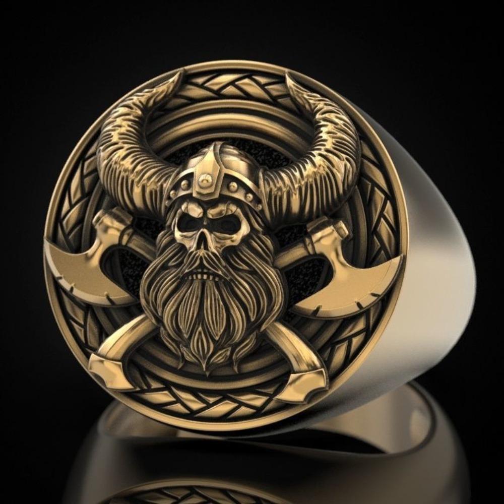Mens Viking Skull Ring Norse Inspired Jewelry Gothic Punk Style Viking Warrior Accessory