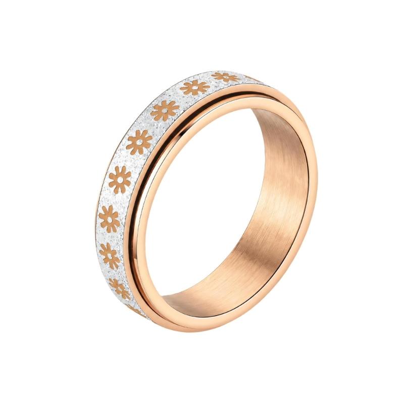 Floral Spinner Ring with Repeating Sunflower Pattern and Rotating Outer Band for Everyday Jewelry Styling and Stacking