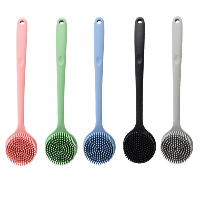 Long Handle Silicone Bath Brush Soft Exfoliating Bristles Easy Reach Back Hanging Hole for Home Bathroom Shower Skin Care