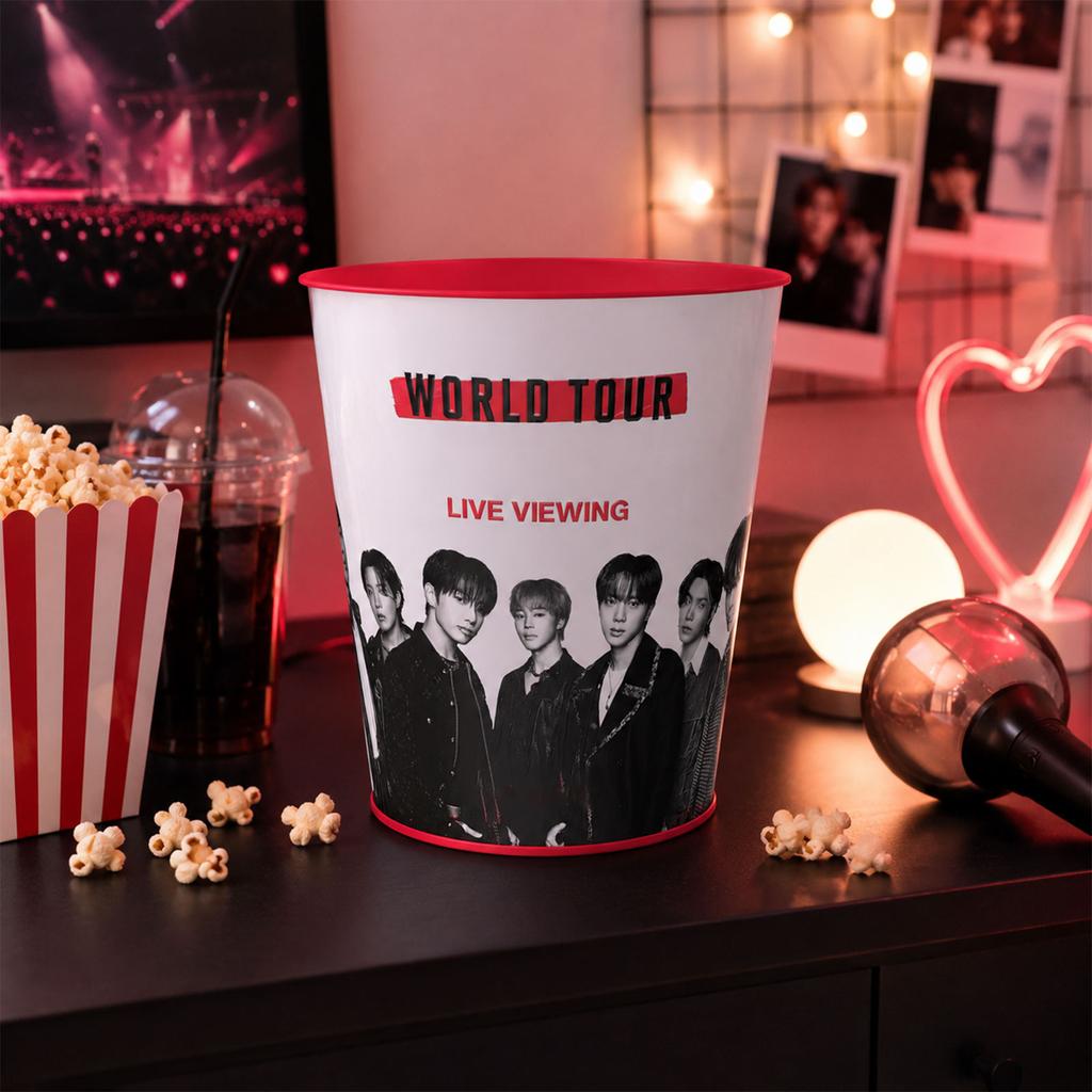 Metal Popcorn Bucket Storage Container with Printed Design for Home Theater Room or Party Use Durable and Lightweight Metal Construction