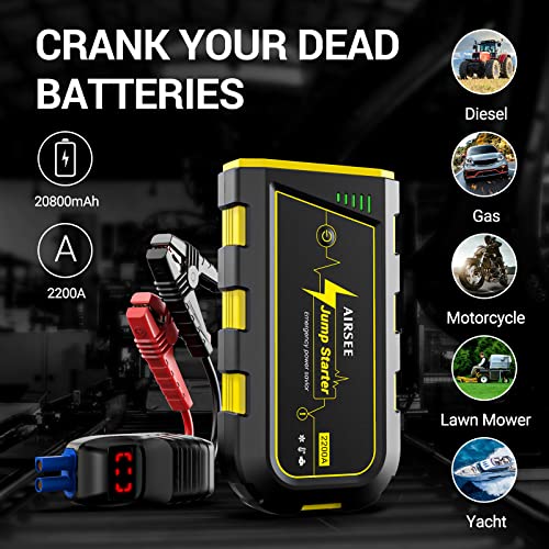 Buy AIRSEE Car Jump Starter Battery Pack, 2200A Peak Current 20800mAh