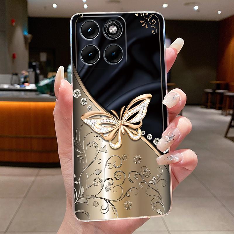 Etui Na Motorola Edge 70 Fusion Przezroczyste Luksusowe Modne Motyl Kwiaty Miękki TPU Silikonowy Pokrowiec Na Telefon dla Edge70 Fusion Zderzak