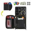 For Samsung Galaxy S25 Ultra Case Ring Holder Zipper Pocket Kickstand Leather Back Phone Cover with Shoulder Strap