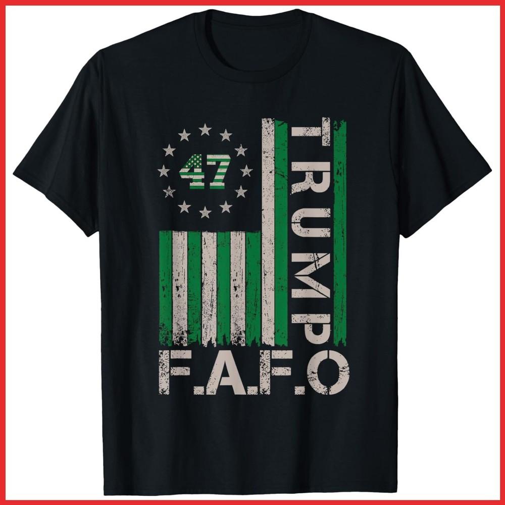 Trump FAFO F Around Find Out US Flag St. Patrick s Day Black Cotton T-Shirt Unisex T-Shirt XXXXL