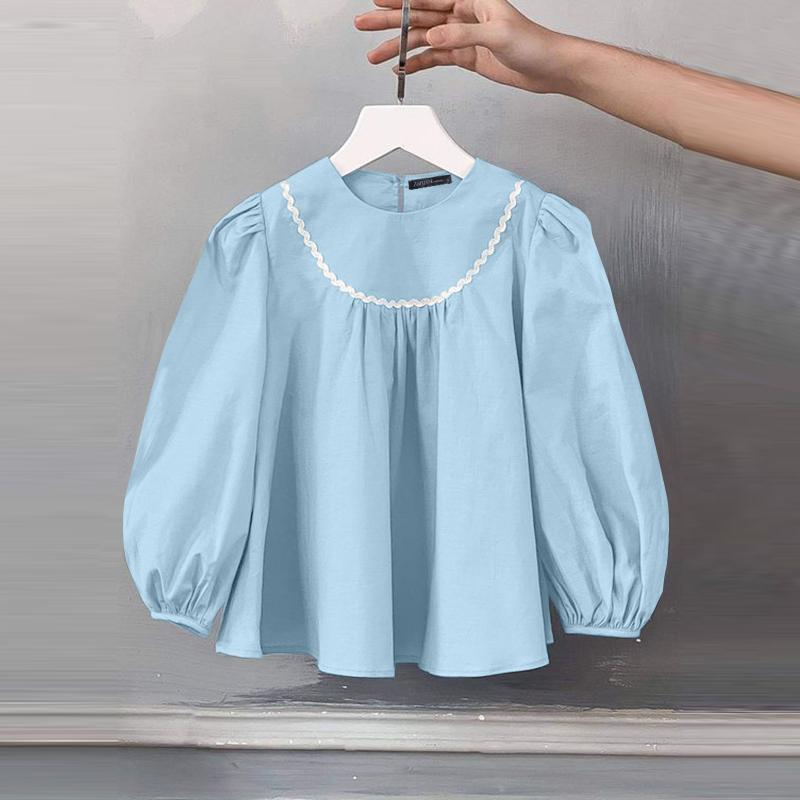 

ZANZEA Женская повседневная свободная блузка с круглым вырезом и рукавами 3/4 L синий