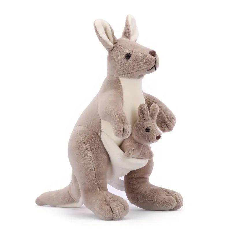 Adorable Simulation Kangaroo Plush Toys Soft Stuffed Animals Funny Mother Kangaroo and Baby Kangaroo for Kids Birthday Gifts