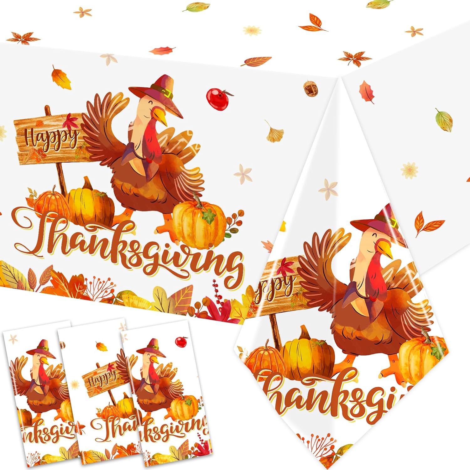 GREHUMOR Fall Thanksgiving Party Supplies Thanks Giving Tablecloth Plastic Turkey Thanksgiving Party Tablecloth Pumpkin Table Cover for Fall Thanks