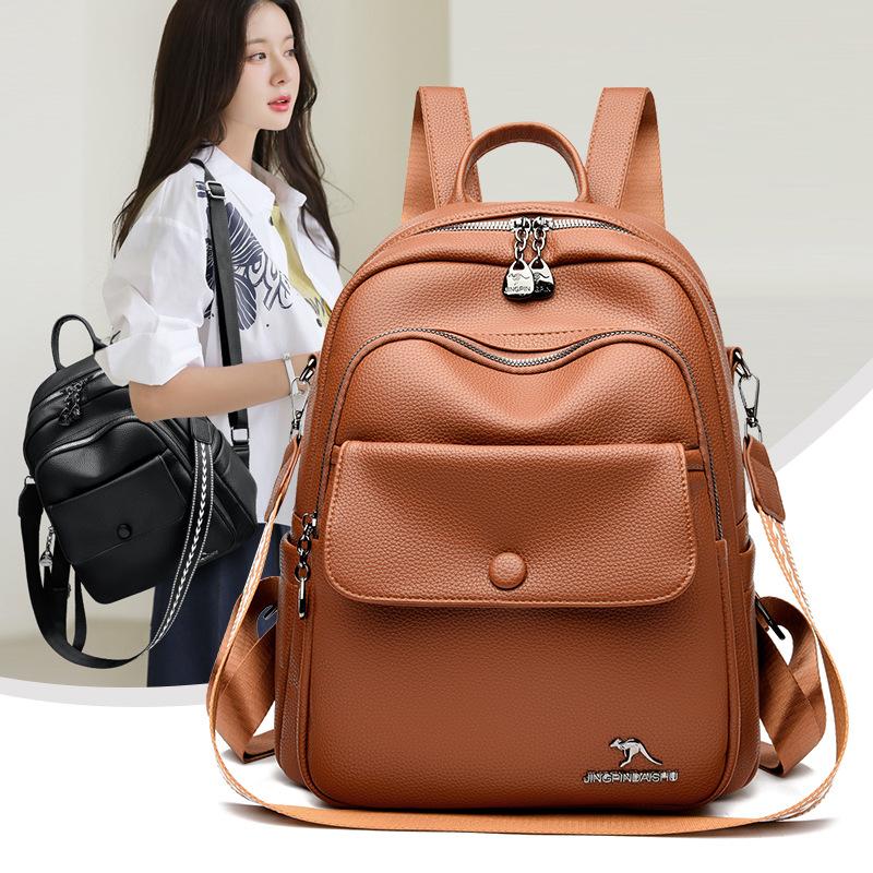 Women's Backpack Simple and Versatile Commuting Women's Bag Soft Leather Large Capacity Single Shoulder Bag Multifunctional Travel Backpack
