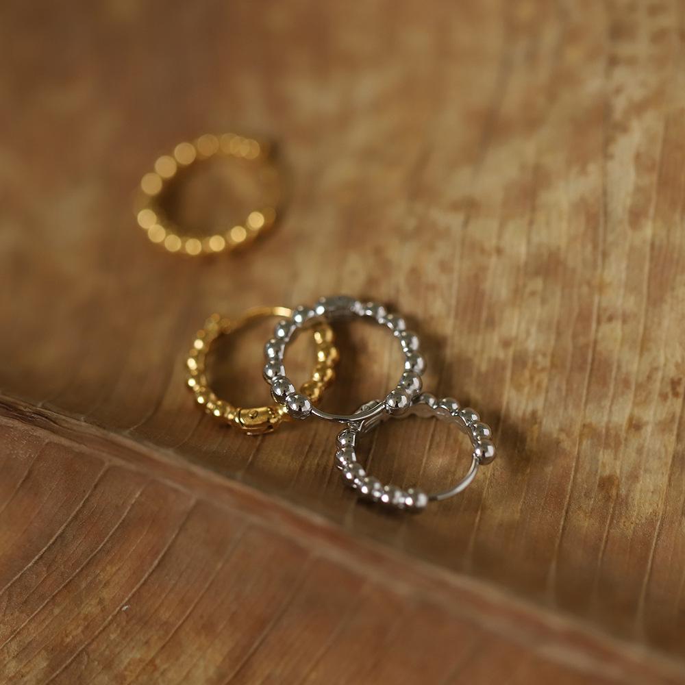 French Retro INS Style Commuting Earrings: Gold & Silver Titanium Steel with Small Round Beads