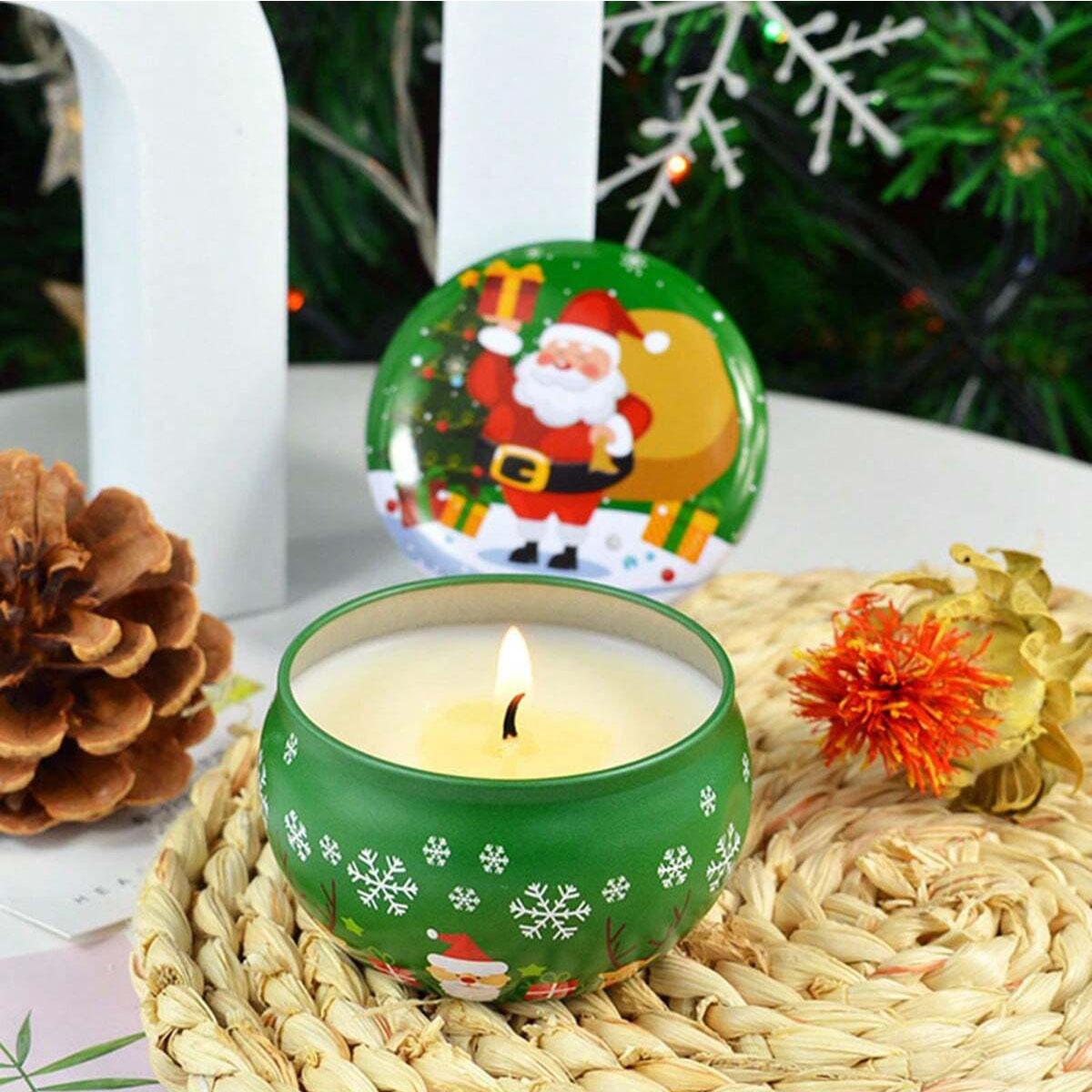 

1/2PCS Christmas Atmosphere Aroma Candles Santa Claus Tin Box Plant Formula Aroma Candles Suitable for Bedroom and Living Room зелёный