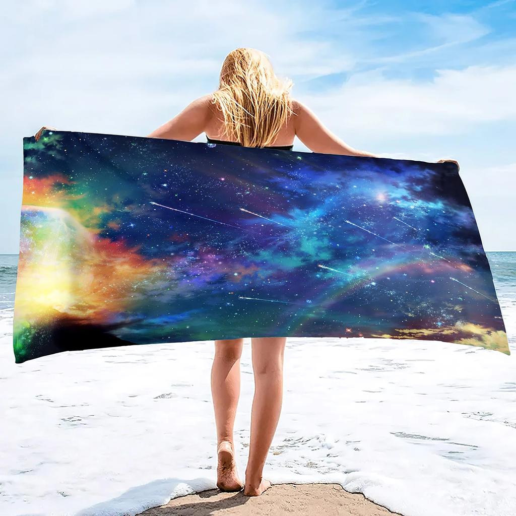 Schönes Weltraum-Galaxie-Nebel-Sterne Strandtuch Mikrofaser Pooltuch Saugfähig Schnelltrocknend Strandtuch Sandfreie Decke für Kinder