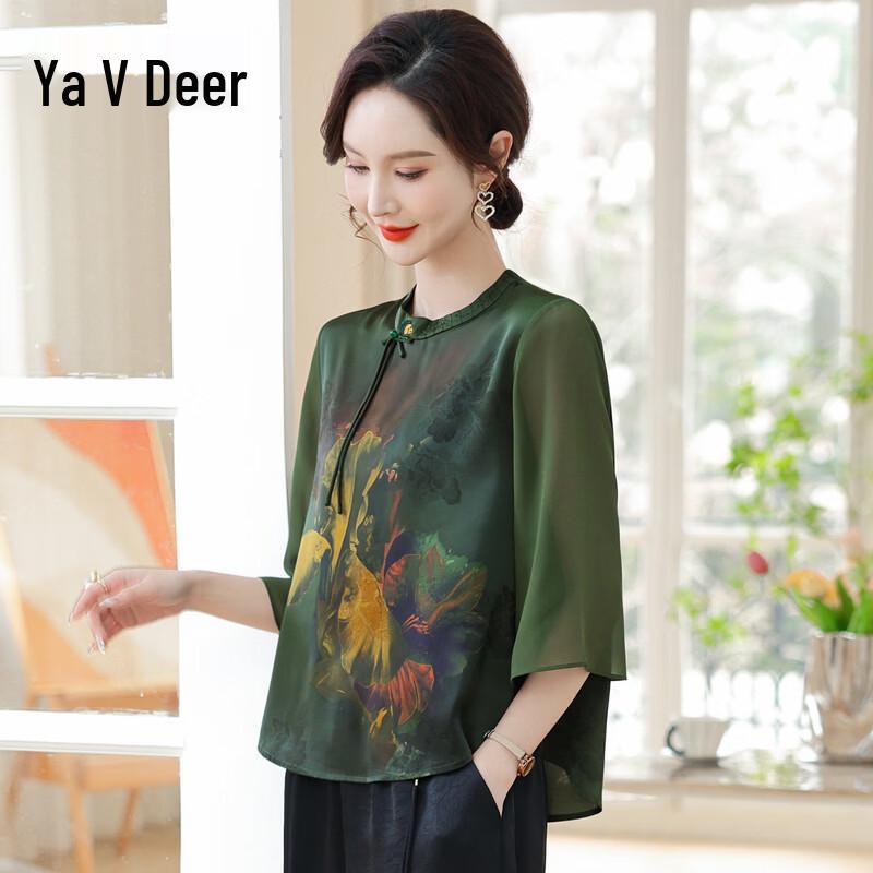 Elegant New Chinese Style Printed Seven-Sleeve Top L