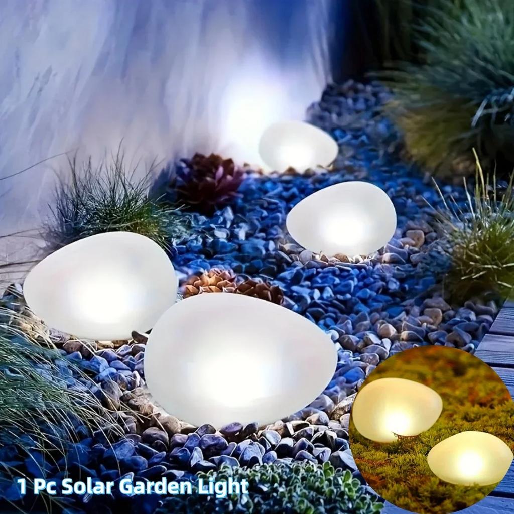 1PC Christmas Outdoor Solar Decorative Stone Lamp: Frosted Glass Ground Lantern with Green Light – Perfect for Garden, Lawn
