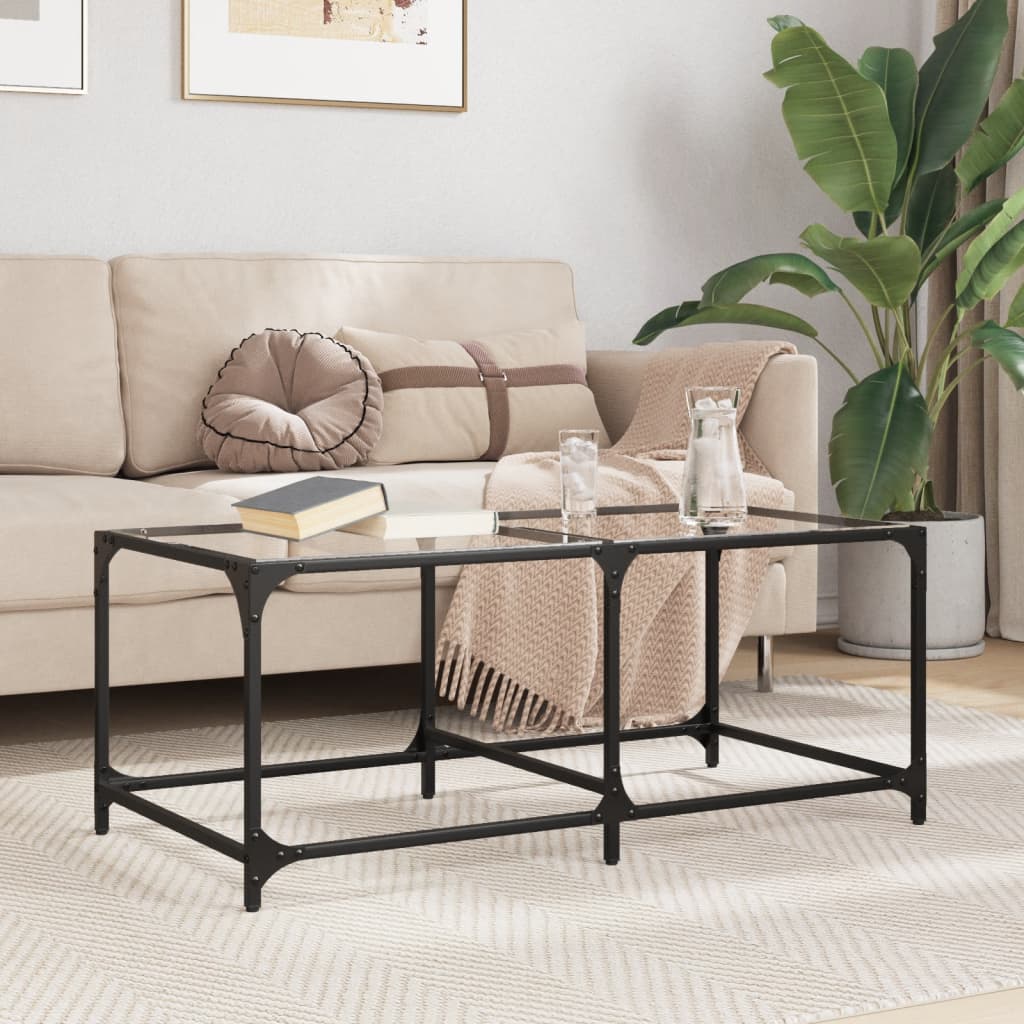 Vidaxl Couchtisch mit Glasplatte, 98,5 x 50 x 40 cm, Stahl