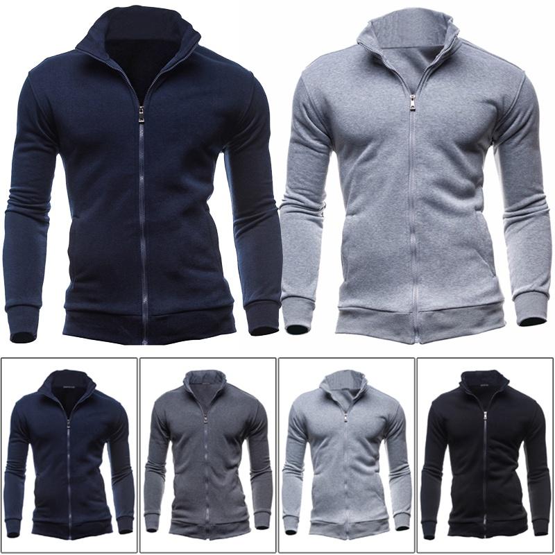 Men's Winter Zip Up Jacket With Stand Collar Ideal For Gym And Outdoor Activities
