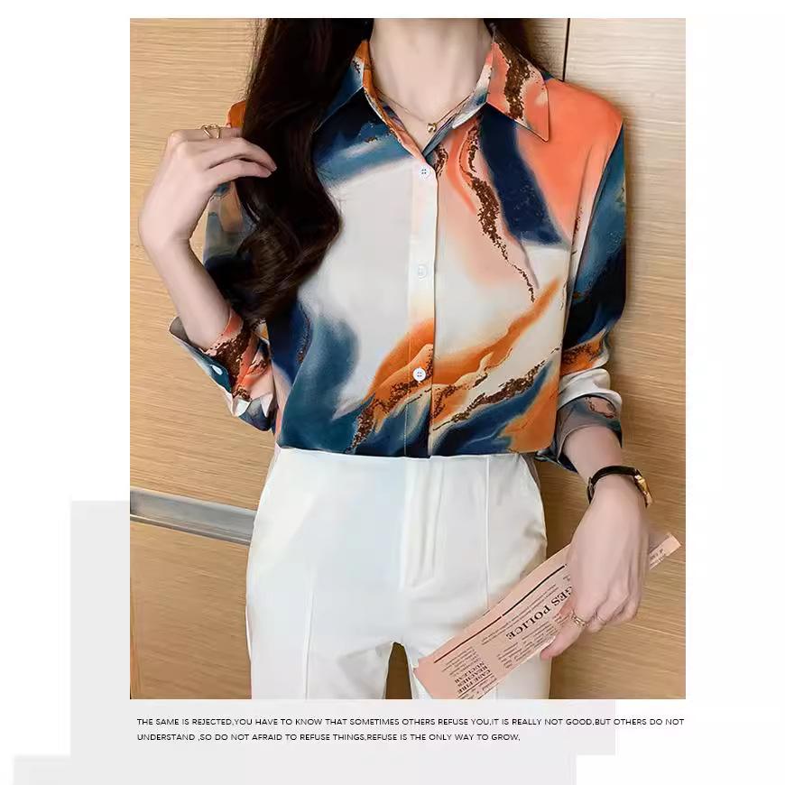 European and American Popular Fashion Temperament Printing Comfortable and Versatile Loose Long-sleeved Women's Shirt