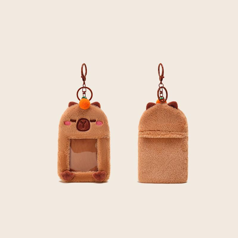 Festive Plush Capybara Keychain Wallet In Red And Orange Colorful Design For Storage Key