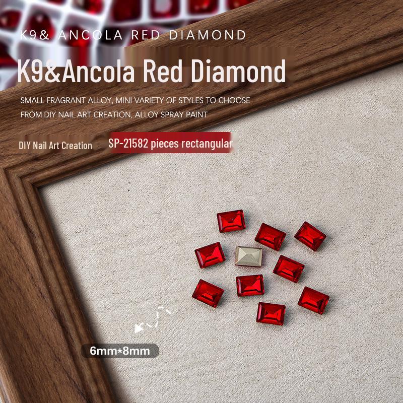 Ankara Red Heart & Geometric Rhinestones Nail Art Decorations, 2 Pieces