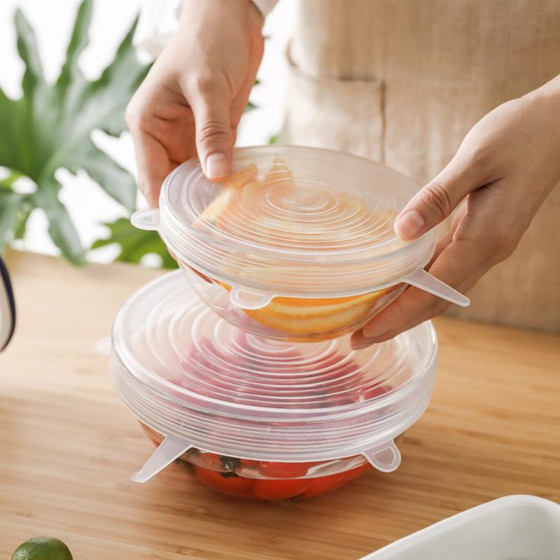 6pcs Reusable Silicon Stretch Lids,Universal Silicone Food Cover ,Silicone Lids For Food Cookware Bowl Kitchen Accessories
